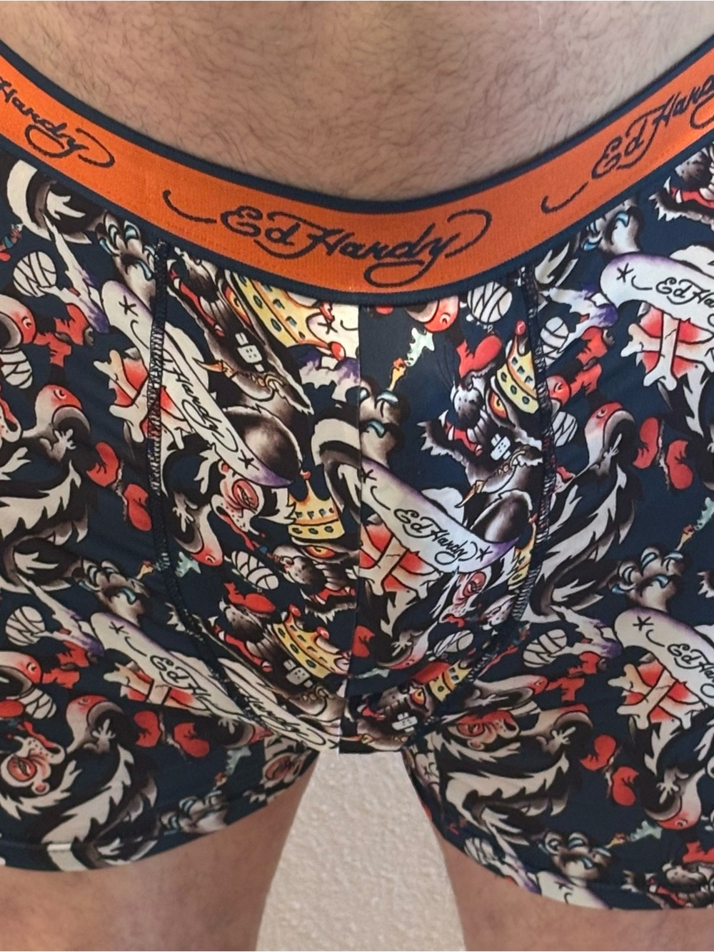 Ed Hardy Orange & Black Tattoo-Print Boxer Briefs with Multicolor Accents